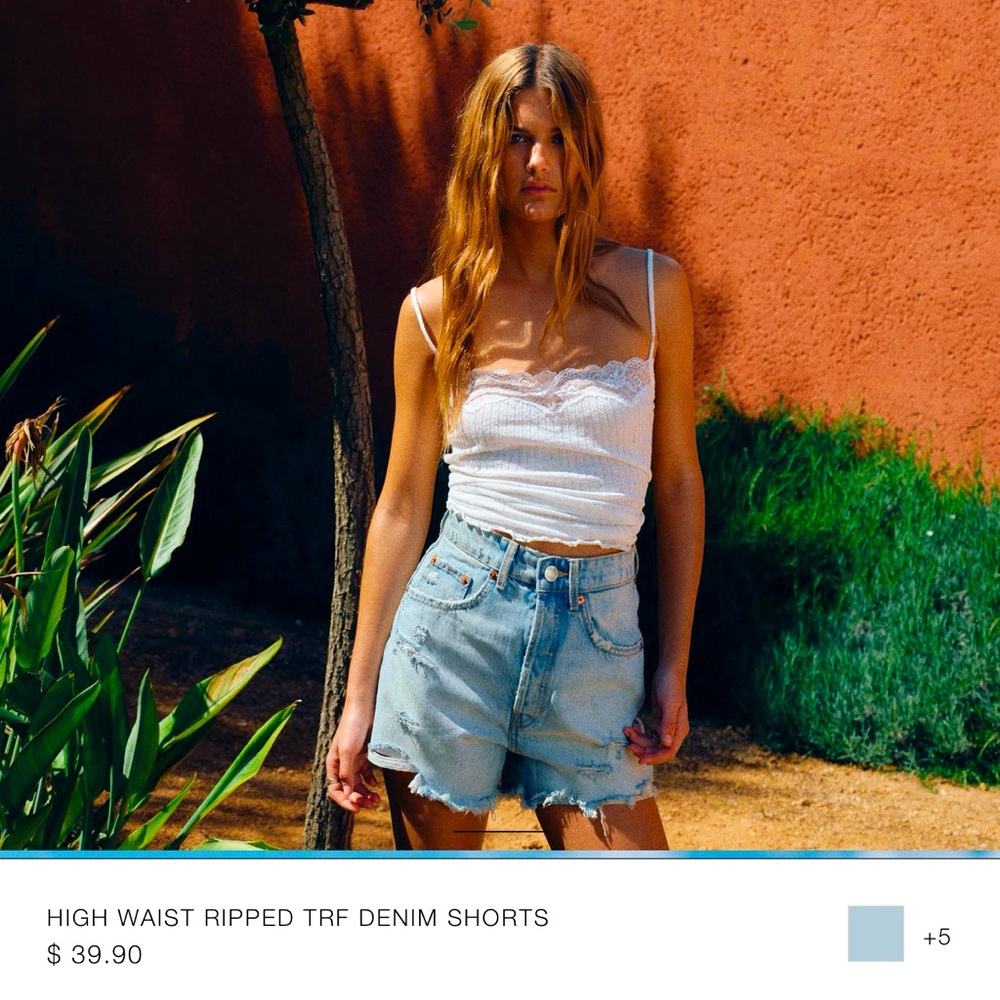 Zara high wasted distressed shorts in blue